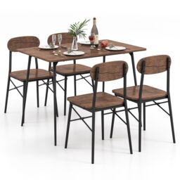 Costway 5 Piece Dining Table Set Rectangular Table & 4 Chairs Kitchen Wooden Furniture in Brown - thumbnail 5