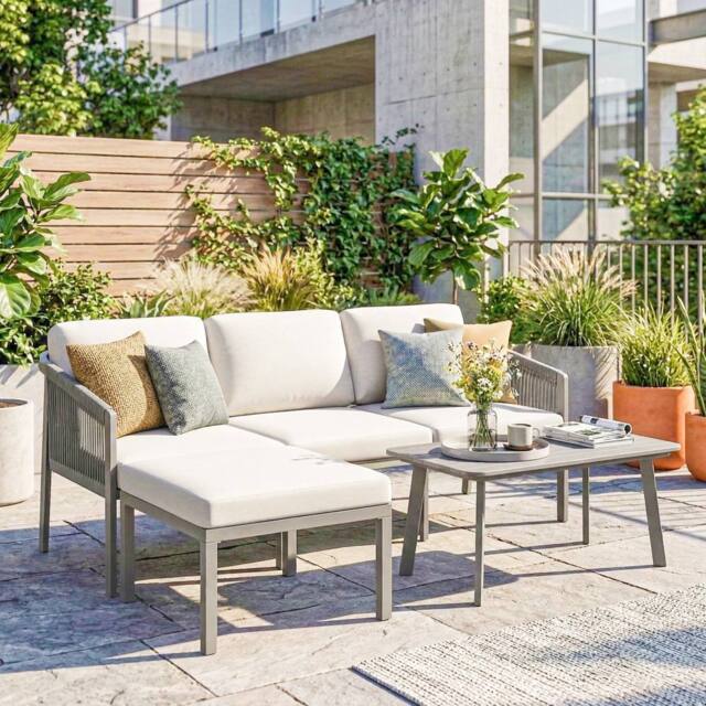 OUTSUNNY 3 Piece Garden Dining Set, Outdoor Patio Furniture, Grey