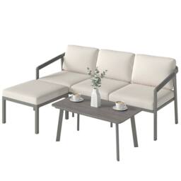 OUTSUNNY 3 Piece Garden Dining Set, Outdoor Patio Furniture, Grey - thumbnail 2