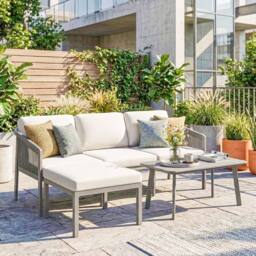 OUTSUNNY 3 Piece Garden Dining Set, Outdoor Patio Furniture, Grey - thumbnail 1