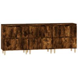 Berkfield Home Sideboards 3 pcs Smoked Oak 60x35x70 cm Engineered Wood in Brown - Size: 60 x 35 x 70 cm - thumbnail 6