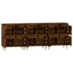 Berkfield Home Sideboards 3 pcs Smoked Oak 60x35x70 cm Engineered Wood in Brown - Size: 60 x 35 x 70 cm - thumbnail 7