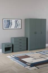 Home Discount Vida Designs Riano 3Pc Bedroom Set - 4 Drawer Chest, 3 Door Wardrobe in Green - thumbnail 1