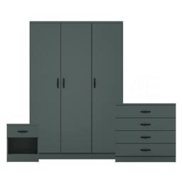 Home Discount Vida Designs Riano 3Pc Bedroom Set - 4 Drawer Chest, 3 Door Wardrobe in Green - thumbnail 8
