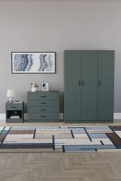 Home Discount Vida Designs Riano 3Pc Bedroom Set - 4 Drawer Chest, 3 Door Wardrobe in Green - thumbnail 4