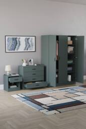 Home Discount Vida Designs Riano 3Pc Bedroom Set - 4 Drawer Chest, 3 Door Wardrobe in Green - thumbnail 2