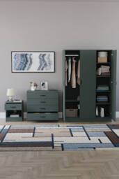 Home Discount Vida Designs Riano 3Pc Bedroom Set - 4 Drawer Chest, 3 Door Wardrobe in Green - thumbnail 3