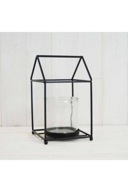 KDMD Black house shape lantern with glass insert - image 1