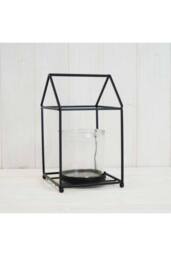 KDMD Black house shape lantern with glass insert - thumbnail 1