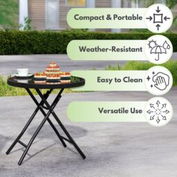 Marco Paul Black Circular Folding 45cm Garden Side Table - thumbnail 5