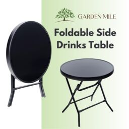 Marco Paul Black Circular Folding 45cm Garden Side Table - thumbnail 4