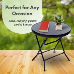 Marco Paul Black Circular Folding 45cm Garden Side Table - thumbnail 6