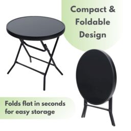 Marco Paul Black Circular Folding 45cm Garden Side Table - thumbnail 7
