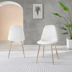 FurnitureboxUK Novara 100cm Round Black Leg Dining Table & 2 Corona Gold Chairs in White - thumbnail 5
