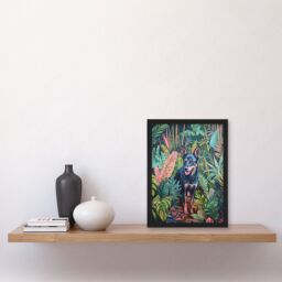 "Artery8 Kelpie In Exotic Jungle Nature Plants Dog Lover Framed Art Print in Green - Size: W12"" x H16""" - thumbnail 4