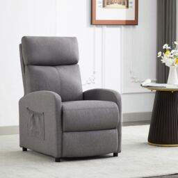 MCC Direct CozyLiving Push Back Chair Linen Fabric Reclining Pushback Arm Sofa Grey