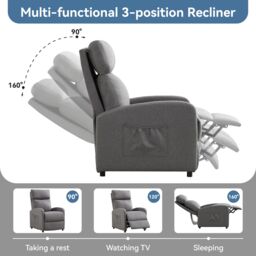 MCC Direct CozyWell Grey Linen Fabric Reclining Arm Chair - thumbnail 5