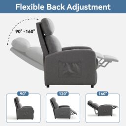 MCC Direct CozyWell Grey Linen Fabric Reclining Arm Chair - thumbnail 2