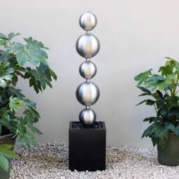 Primrose Cascading Stacked Stainless Steel Sphere Water Feature Column 131cm in Silver