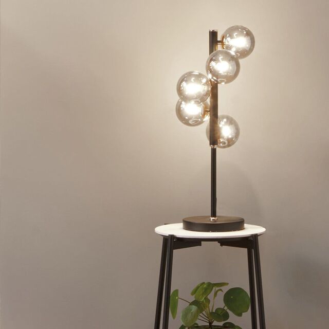 Ruma Retro Glass Ball & Metal Table Lamp Industrial Art Deco Design in Black - image 1