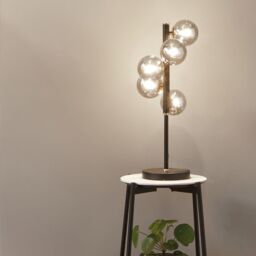 Ruma Retro Glass Ball & Metal Table Lamp Industrial Art Deco Design in Black