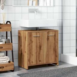 Berkfield Home Bathroom Sink Cabinet Artisan Oak 60x33x60 cm Engineered Wood in Brown - Size: 60 x 33 x 60 cm - thumbnail 3