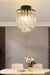 Living and Home Morden Crystal Mount Ceiling Light in Black - thumbnail 5