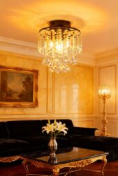 Living and Home Morden Crystal Mount Ceiling Light in Black - thumbnail 1