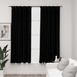 Berkfield Home Linen-Look Blackout Curtains with Hooks 2 pcs Black 140x175 cm
