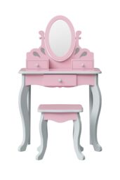 Teamson Kids Play Vanity Table Set with Mirror & Stool, Little Princess Rapunzel, Pink/Grey in Pink - thumbnail 2