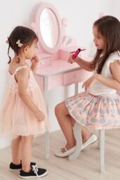 Teamson Kids Play Vanity Table Set with Mirror & Stool, Little Princess Rapunzel, Pink/Grey in Pink - thumbnail 4