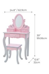 Teamson Kids Play Vanity Table Set with Mirror & Stool, Little Princess Rapunzel, Pink/Grey in Pink - thumbnail 5