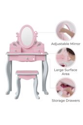 Teamson Kids Play Vanity Table Set with Mirror & Stool, Little Princess Rapunzel, Pink/Grey in Pink - thumbnail 6