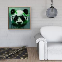 Warren Reed - Designer Panda With Glasses, Green Splashart Framed Canvas in Light Brown - Size: w40 inch x h40 inch - thumbnail 2