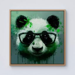 Warren Reed - Designer Panda With Glasses, Green Splashart Framed Canvas in Light Brown - Size: w40 inch x h40 inch - thumbnail 1
