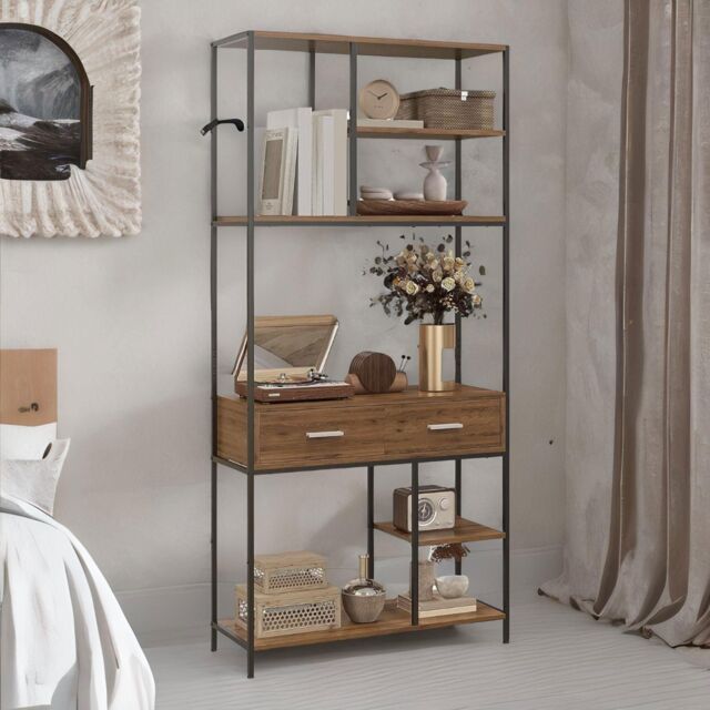FURNOS Heavy Duty Wall-Mounted Metal Clothes Rail With Shelves in Gold - image 1