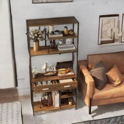 FURNOS Heavy Duty Wall-Mounted Metal Clothes Rail With Shelves in Gold - thumbnail 3