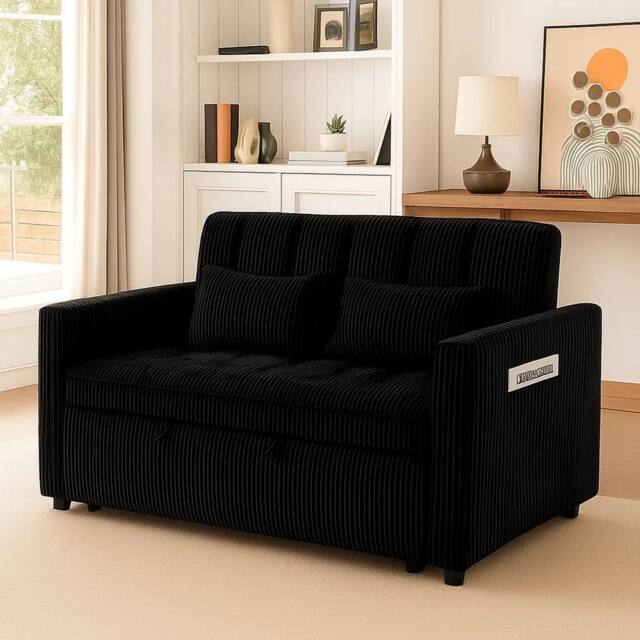 LUXURY LIFE Madrid Jumbo Cord 2 Seater Pull Out Sofa Bed in Black - image 1