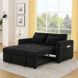 LUXURY LIFE Madrid Jumbo Cord 2 Seater Pull Out Sofa Bed in Black - thumbnail 2