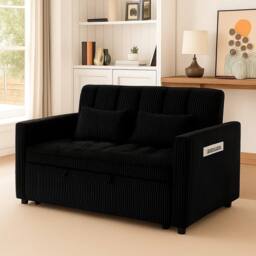 LUXURY LIFE Madrid Jumbo Cord 2 Seater Pull Out Sofa Bed in Black - thumbnail 1