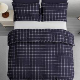 Grace Checkered Duvet Cover Set Premium Microfiber with Zipper Closure in Navy - Size: King - thumbnail 2