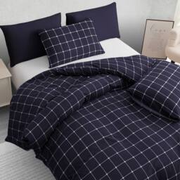 Grace Checkered Duvet Cover Set Premium Microfiber with Zipper Closure in Navy - Size: King - thumbnail 5