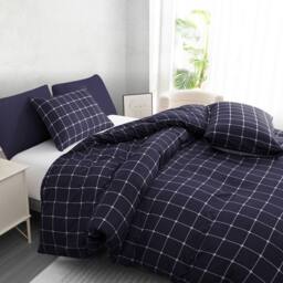 Grace Checkered Duvet Cover Set Premium Microfiber with Zipper Closure in Navy - Size: King - thumbnail 4