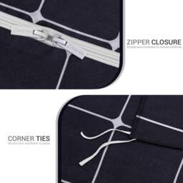 Grace Checkered Duvet Cover Set Premium Microfiber with Zipper Closure in Navy - Size: King - thumbnail 8