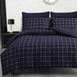 Grace Checkered Duvet Cover Set Premium Microfiber with Zipper Closure in Navy - Size: King - thumbnail 3
