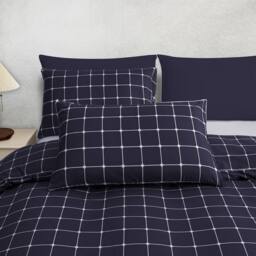Grace Checkered Duvet Cover Set Premium Microfiber with Zipper Closure in Navy - Size: King - thumbnail 6