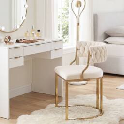 Costway 2PCS Velvet Dining Chairs Modern Woven Upholstered Accent Chairs in White - thumbnail 3