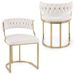 Costway 2PCS Velvet Dining Chairs Modern Woven Upholstered Accent Chairs in White