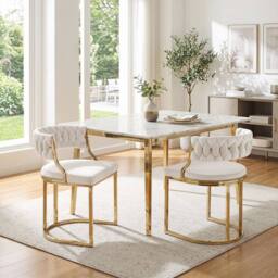 Costway 2PCS Velvet Dining Chairs Modern Woven Upholstered Accent Chairs in White - thumbnail 4