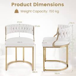 Costway 2PCS Velvet Dining Chairs Modern Woven Upholstered Accent Chairs in White - thumbnail 2